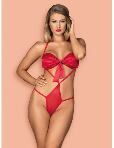 Lingerie - Bodys - Body ultra sexy satiné lisse rouge et minimaliste Giftella - Obsessive