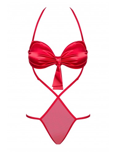 Lingerie - Bodys - Body ultra sexy satiné lisse rouge et minimaliste Giftella - Obsessive