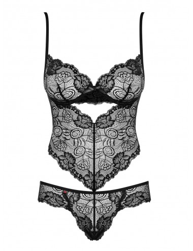 Lingerie - Bodys - Body dentelle noire à motif florale et laçage de dos alluria - Obsessive