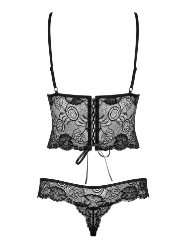 Lingerie - Bodys - Body dentelle noire à motif florale et laçage de dos alluria - Obsessive