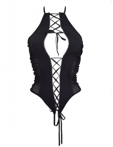 Lingerie - Bodys - Body sexy noire laçage en avant et transparente sur l’arriéré Gisele - Beauty Night