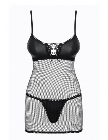 Lingerie - Nuisettes - Nuisette maille filet noire transparente avec laçage de la poitrine redella - Obsessive