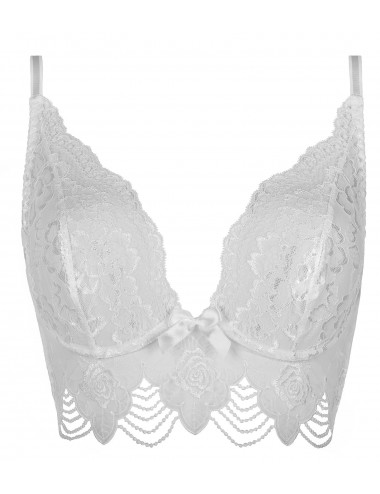 Lingerie - Soutien-Gorge - Soutien-gorge semi-corset blanche avec dentelle à motif floraux V-8231 - Axami