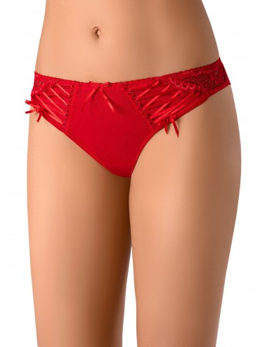Lingerie - Boxers, strings, culottes - String brésilien rouge avec petit nœud et laçage sur les côtés Leila V-7665 - Axami