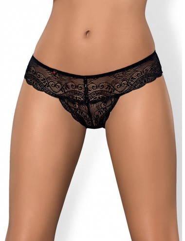 Lingerie - Boxers, strings, culottes - String en fine dentelle noire à motifs glamour Miamor - Obsessive