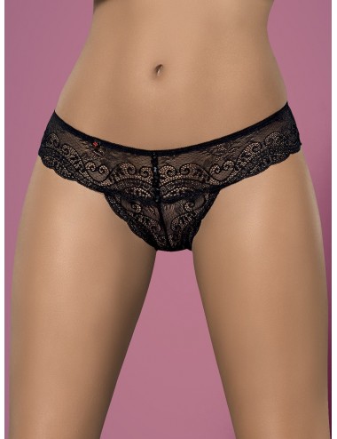 Lingerie - Boxers, strings, culottes - String en fine dentelle noire à motifs glamour Miamor - Obsessive