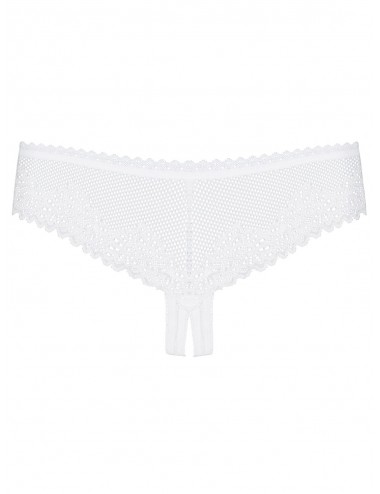 Lingerie - Boxers, strings, culottes - String blanche avec motif floral en dentelle et ouvert Alabastra - Obsessive