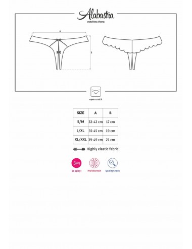 Lingerie - Boxers, strings, culottes - String blanche avec motif floral en dentelle et ouvert Alabastra - Obsessive