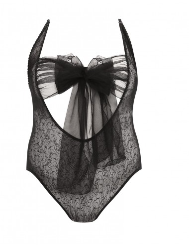 Lingerie - Grande Tailles - Body noire en fine dentelle à motifs fantaisie Iona - AN-40001 - Anaïs