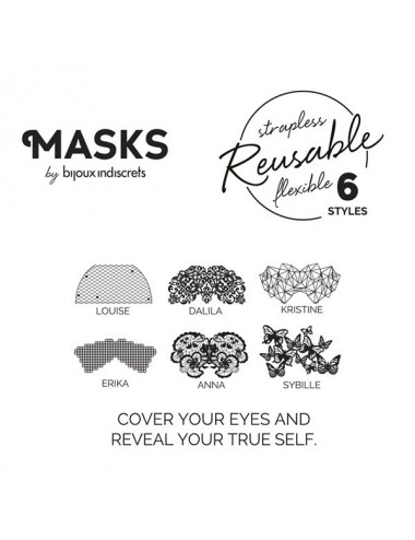 Sextoys - Masques, liens et menottes - Masque vinyle noire avec adhésif réutilisable Louise - Bijoux Indiscrets