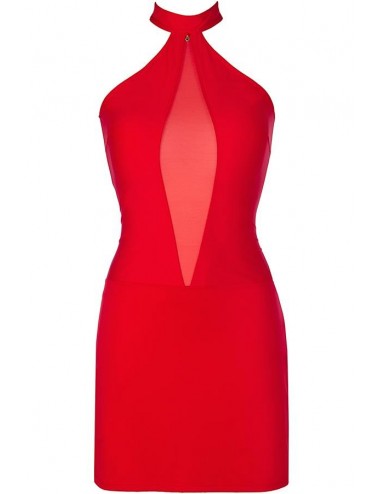 Lingerie - Robes et jupes sexy - Robe rouge en microfibre et tulle combinés de découpes uniques v-9259 - Axami