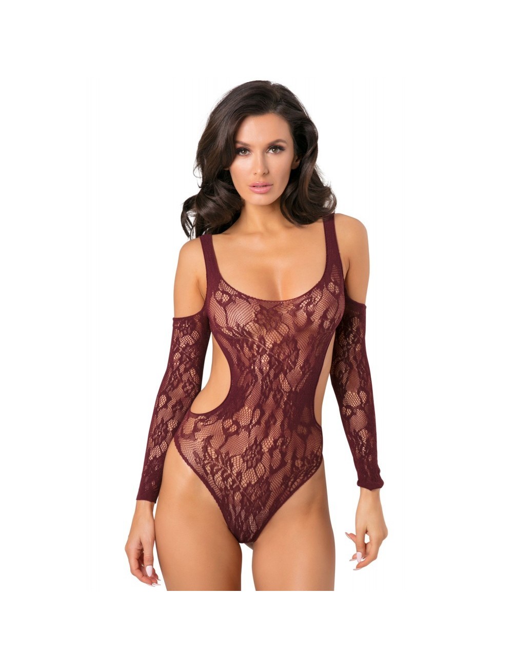 Lingerie - Bodys - Body bordeaux échancré manches 3/4 - REN7069-BUR - René Rofé Lingerie - Bodys - Body bordeaux échancré manches 3/4 - REN7069-BUR - René Rofé