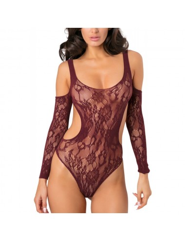 Lingerie - Bodys - Body bordeaux échancré manches 3/4 - REN7069-BUR - René Rofé