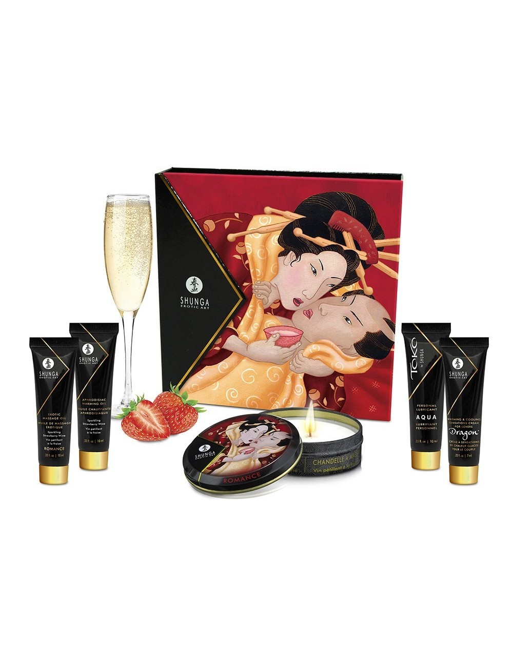 Coffret sensuel de Geisha vin pétillant à la fraise - CC818002 - Huiles de massage - Shunga