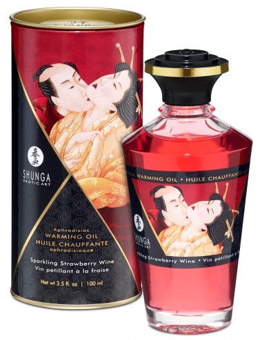 Huile chauffante fraise comestible 100ml - CC812008 - Huiles de massage - Shunga