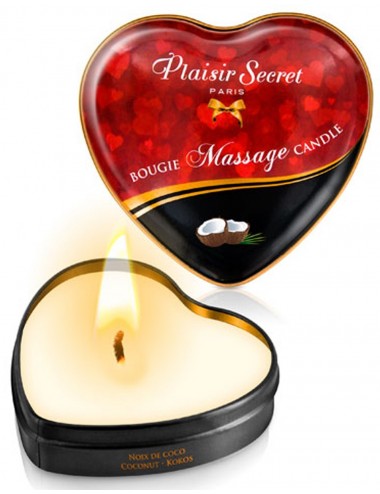Mini bougie de massage érotique noix de coco boîte cœur 35ml - CC826065 - Bougies de massage - Plaisirs Secrets
