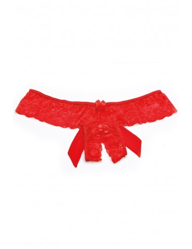 Lingerie - Boxers, strings, culottes - Tanga string rouge en dentelle avec noeud arrière - SOH31035RED -