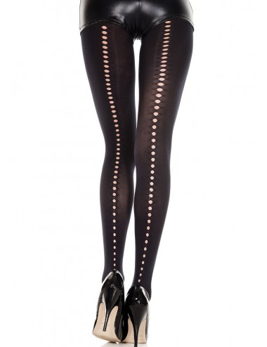 Lingerie - Collants - Collant nylon noir opaque avec ligne ajourée petits trous - MH7220ABLK - Music Legs