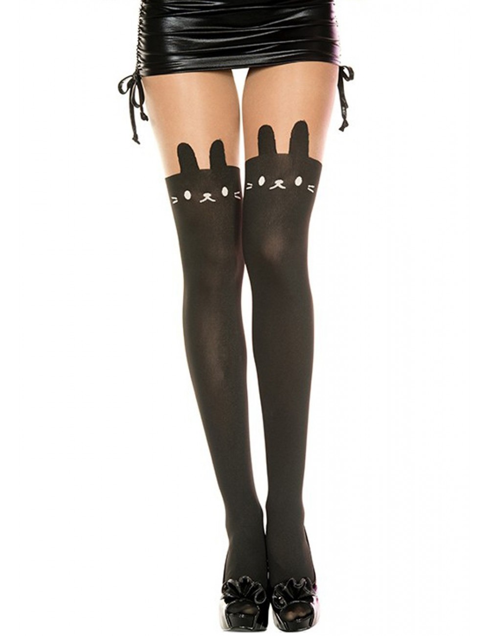Lingerie - Collants - Collant nylon fantaisie opaque noir tête de lapin - MH7166BBL - Music Legs