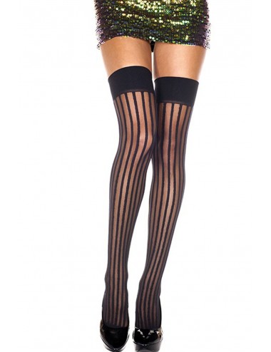 Lingerie - Bas - Bas sexy noire opaque avec lignes verticales - MH4231BLK - Music Legs