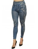 Lingerie - Grande Tailles - Legging bleu effet jean délavé imprimé léopard - FD1017 - Fashion Diffusion