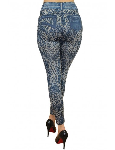 Lingerie - Grande Tailles - Legging bleu effet jean délavé imprimé léopard - FD1017 - Fashion Diffusion