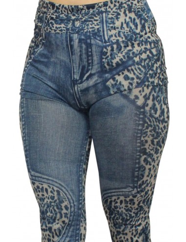 Lingerie - Grande Tailles - Legging bleu effet jean délavé imprimé léopard - FD1017 - Fashion Diffusion