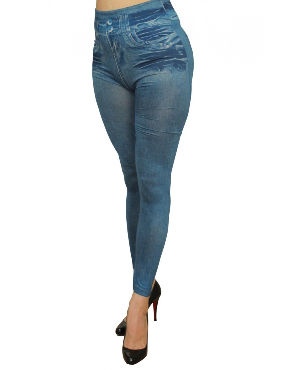 Lingerie - Leggings Sexy - Legging bleu moulant et extensible avec effet style jean usé - Fashion Diffusion