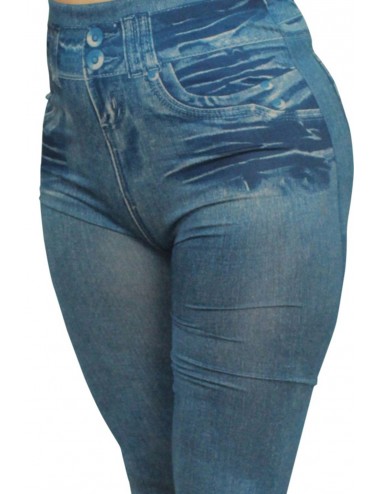 Lingerie - Leggings Sexy - Legging bleu moulant et extensible avec effet style jean usé - Fashion Diffusion