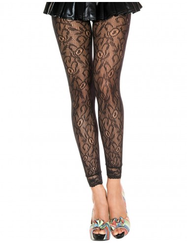 Lingerie - Leggings Sexy - Legging fin noir en fine résille et dentelle à motif floral - Music Legs