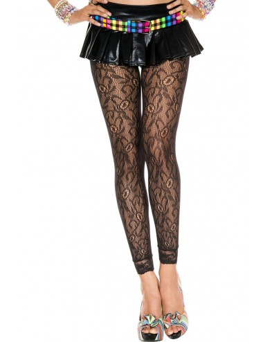 Lingerie - Leggings Sexy - Legging fin noir en fine résille et dentelle à motif floral - Music Legs