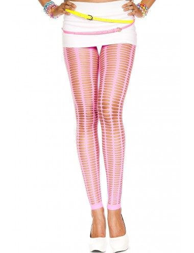 Lingerie - Leggings Sexy - Leggings rose fluo moulant ajouré de multiples petits trous - Music Legs