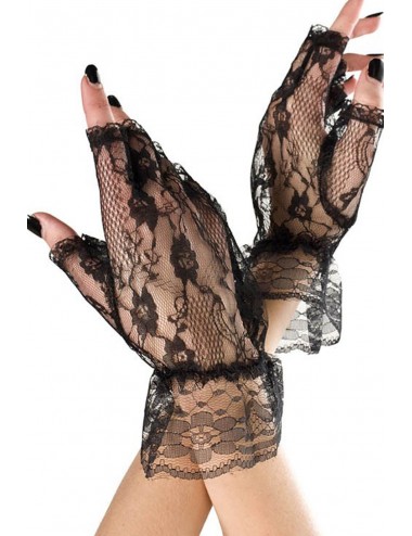 Lingerie - Gants et Mitaines - Gants ouverts noirs dentelle résille et volants sur les poignets - ML428BLK - Music Legs