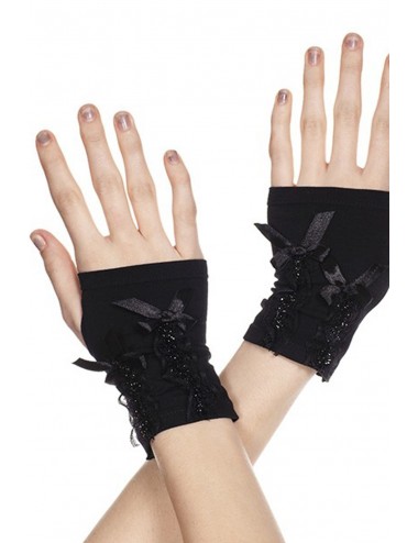 Lingerie - Gants et Mitaines - Mitaines noires opaques noeud satiné - ML485BLK - Music Legs