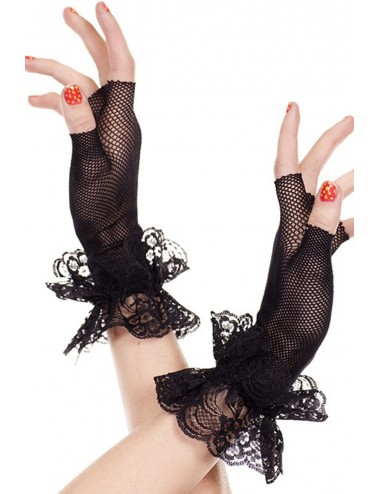 Lingerie - Gants et Mitaines - Mitaines noires fine résille et volants dentelle florale - ML462BLK - Music Legs