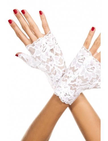 Lingerie - Gants et Mitaines - Gants blancs doigts ouverts dentelle florale - ML416WHT - Music Legs