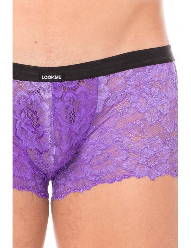 Mini-Pant violet en dentelle et simili cuir - LM2002-68PUR