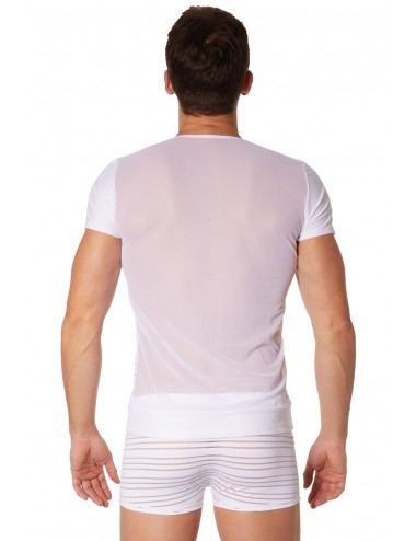 T-shirt blanc rayé opaque et transparent - LM906-81WHT