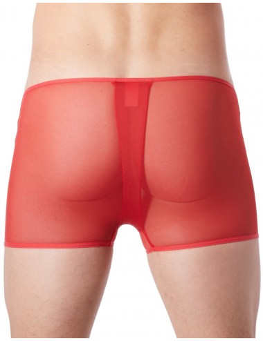 Boxer rouge sexy avec fermeture éclair et côtés style cuir et maille transparente - LM813-67RED