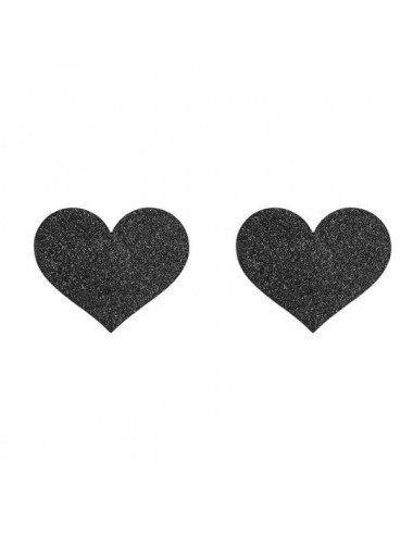 Lingerie - Nipples et accessoires - Cache-tétons Coeur noirs en forme de coeur noirs avec paillettes Flash - BI-01765 - Bijou...