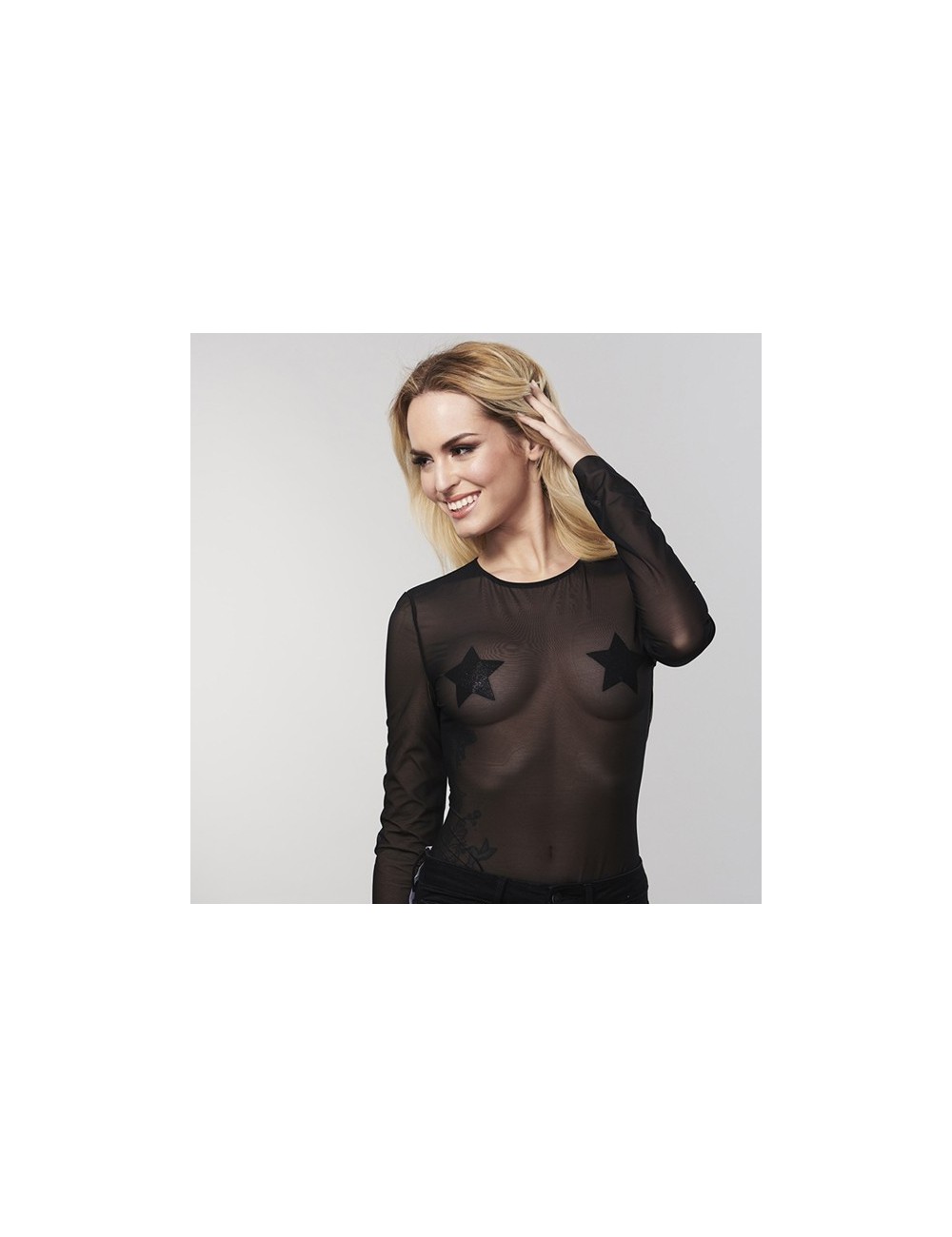 Lingerie - Nipples et accessoires - Cache tétons noires en forme de Etoile noirs avec paillettes Flash - Bijoux Indiscrets