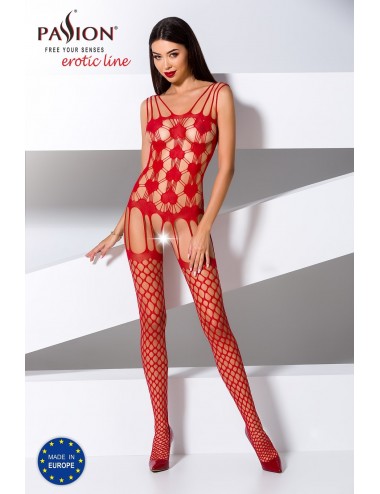 Lingerie - Combinaisons - Bodystocking sexy rouge avec motif florale BS067R - Passion