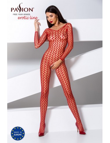 Lingerie - Combinaisons - Bodystocking sexy rouge filet élastique BS068R - Passion