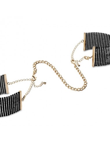 Sextoys - Menottes & accessoires - Désir Métallique Menottes noire avec chaines de poignées ajustables - Bijoux Indiscrets