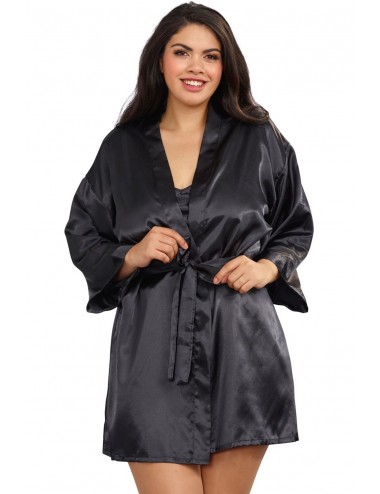 Nuisette grande taille noire avec peignoir satinés - DG3717XBLK