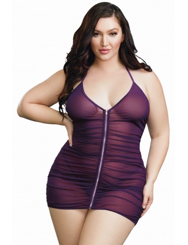 Nuisette grande taille violette froncée avec zip - DG11517XPLU