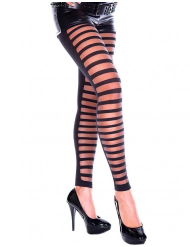 Lingerie - Leggings Sexy - Legging fashion noir avant ajouré et transparence avec bande horizontales - Music Legs