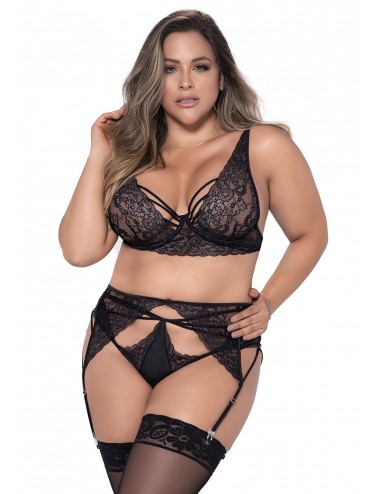 Ensemble sexy avec ornements et porte-jarretelles - MAL8389XBLK