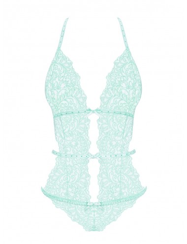 Lingerie - Ensembles de lingerie - Body en dentelle vert d'eau transparente à motif floral - Obsessive
