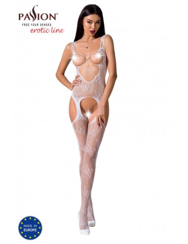 Lingerie - Combinaisons - Bodystocking sexy blanche à motif papillonesque BS075W - Passion Lingerie